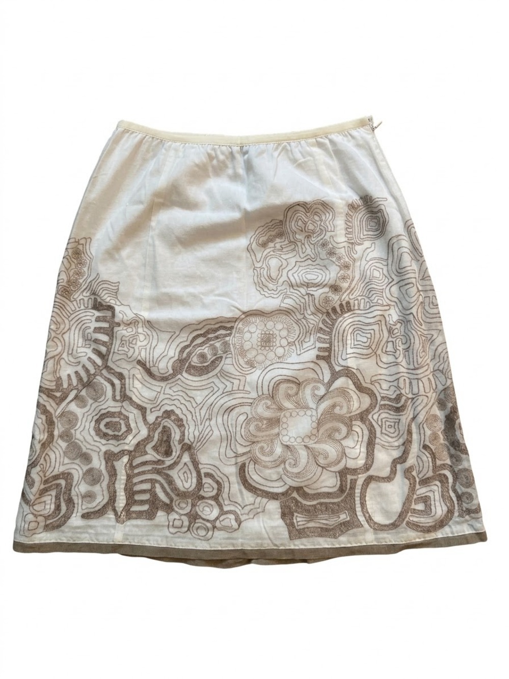 NIC+ZOE White A-Line Skirt with Taupe Floral Swirl Embroidery-C12